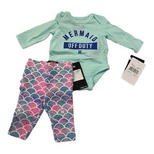 Hurley Baby Long Sleeve Bodysuit Leggings 2 Piece Set Newborn NWT